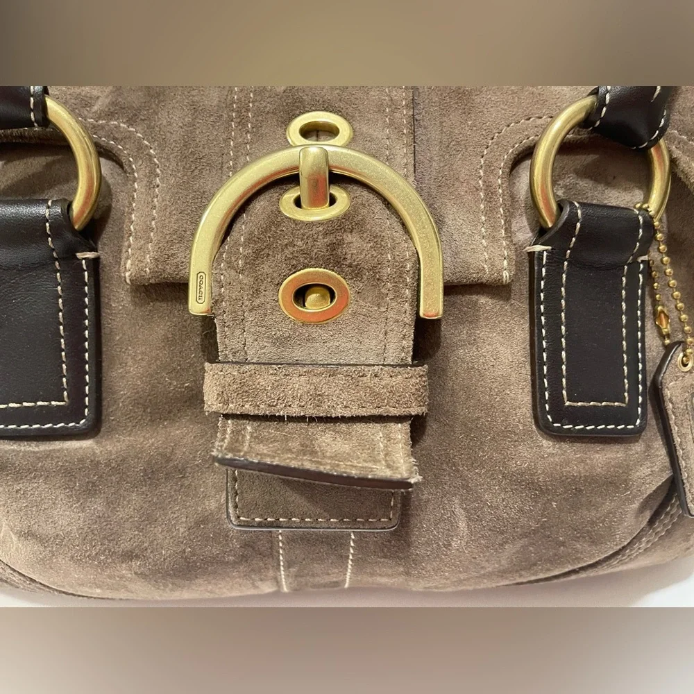 Coach Brown Suede Shoulder Bag with Gold Accents